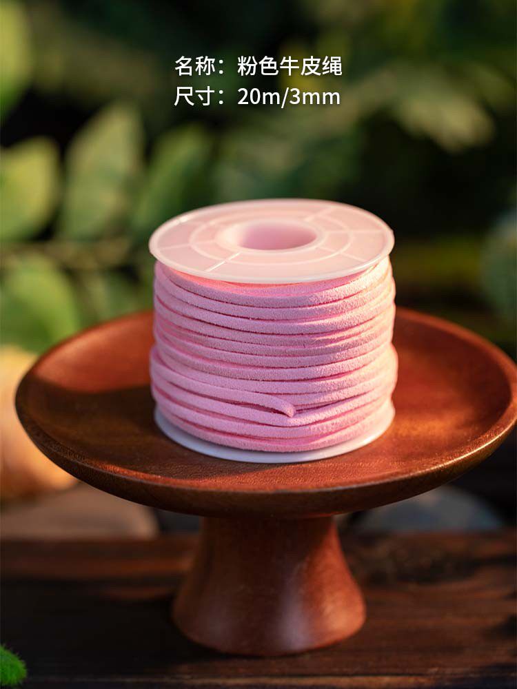 Corde en cuir de vachette rose-1 rouleau