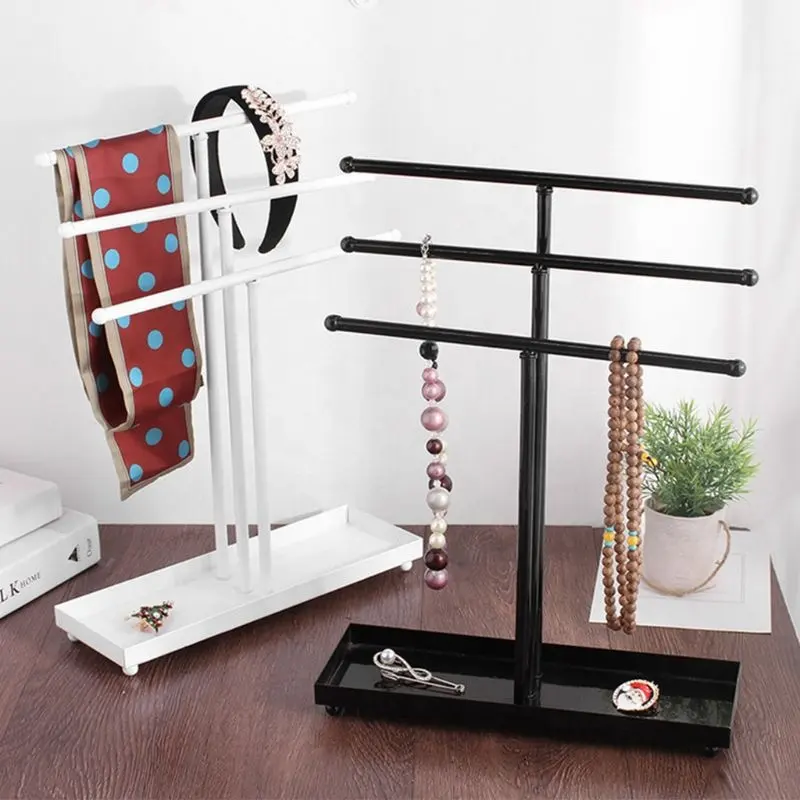 MW-06 3 Tier Black Metal Jewelry Organizer with Base Ring Tray For Necklace Bracelet Rack Jewelry Stands