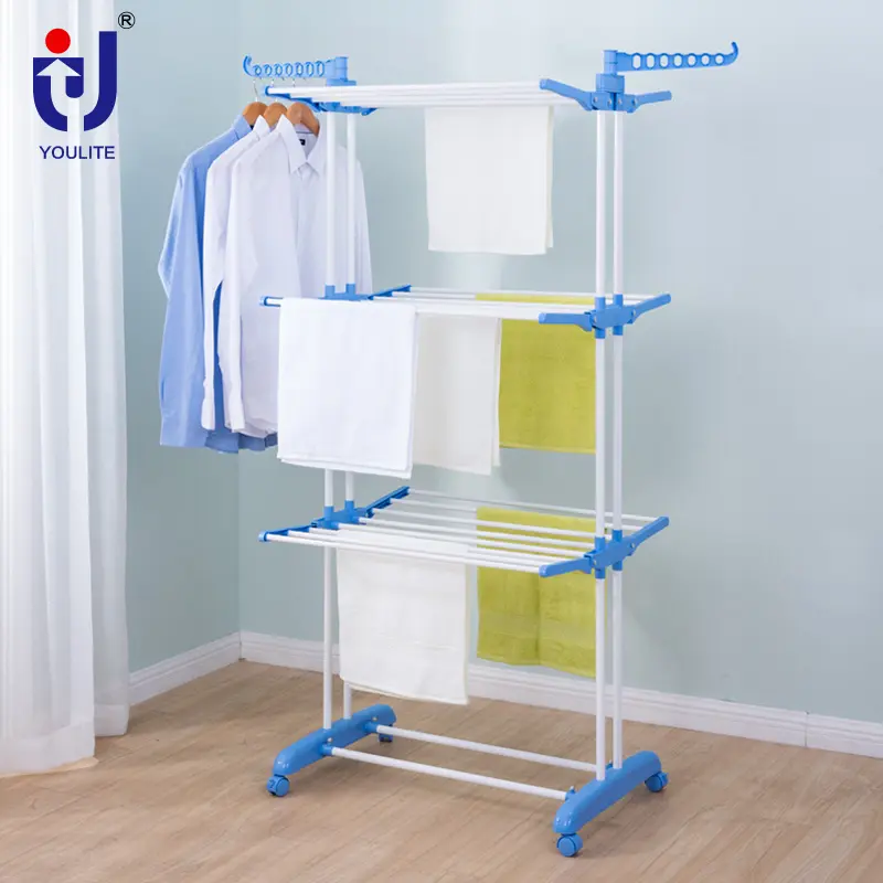 Heavy duty portable plastic garment rack clothes rail with wheels