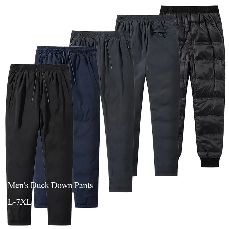 Calças de esqui masculinas de inverno, calças soltas de cintura alta e isolamento de compressão de nylon enchimento de pato, calças de neve para homens