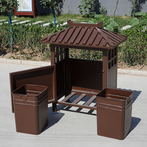 Cubo de basura doble comercial para exteriores, contenedor de basura grande para reciclaje de residuos, uso en parques callejeros con tapas a granel, almacenamiento de baño - Product Image 2