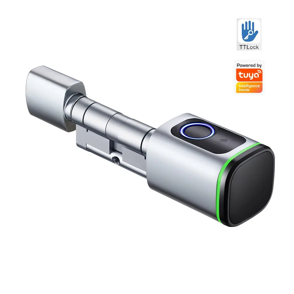 Europa Standaard Ttlock Tuya Ble Biometrische Vingerafdruk Deurslot Elektrische Cilinder Slimme Sloten
