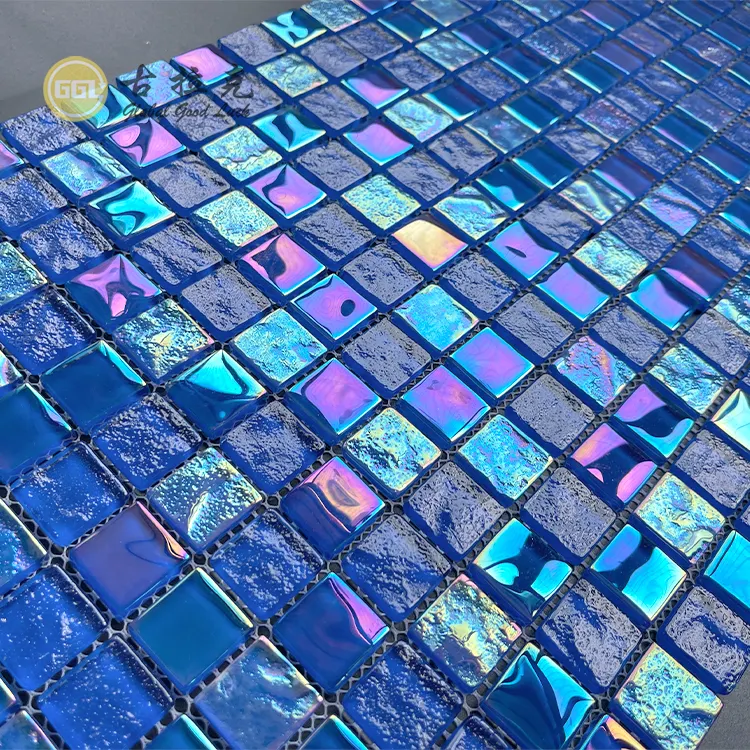 Iridescent Crystal Shining Blue Glass Swimming Pool Tile Mosaic