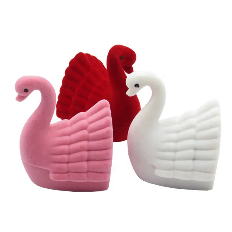 Caja de anillos con forma de cisne para mujer, caja de anillos con dibujos de animales