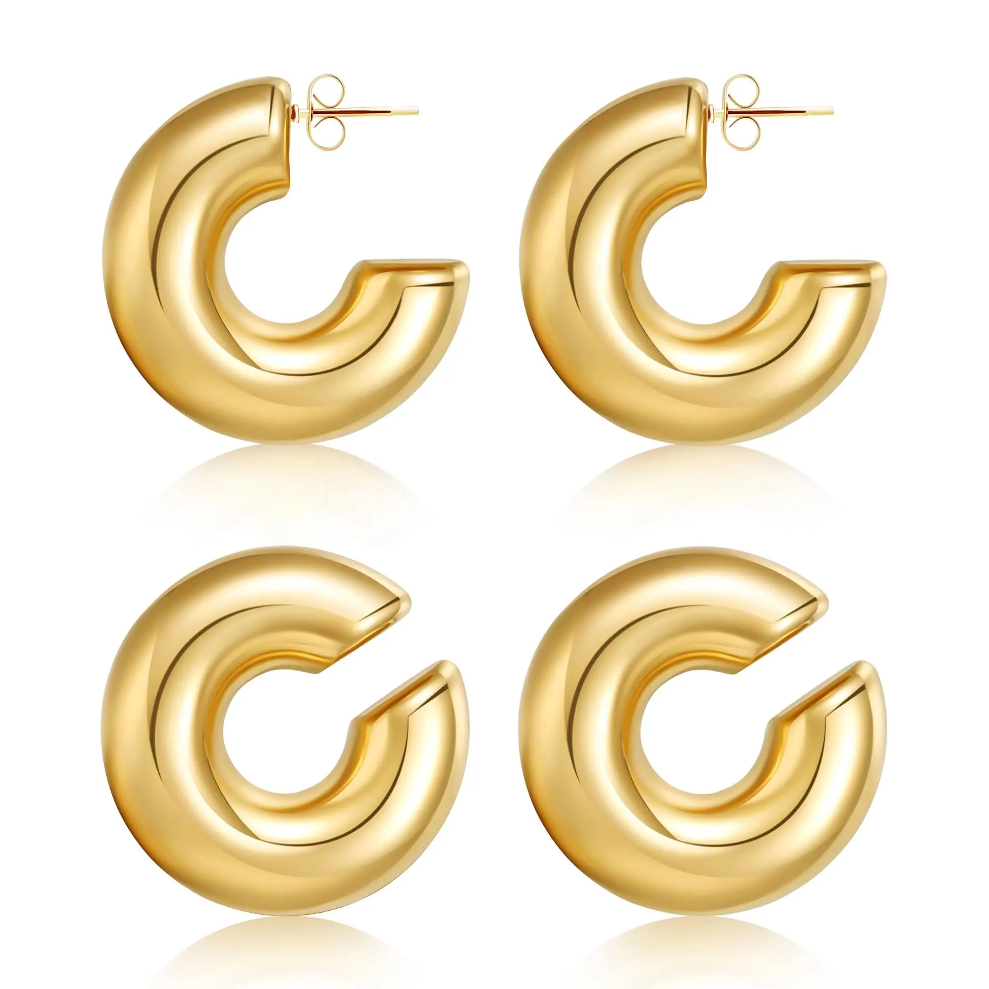 2024 Chunky Hoop oreille manchette Non Piercing hypoallergénique 18K PVD acier inoxydable épais boucle d'oreille léger à la mode bijoux boucles d'oreilles