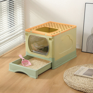 Ekstra büyük PP plastik katlanabilir kedi kum kabı sıçrama geçirmez kapak ile kolay temiz üst giriş evcil ve köpekler için - Product Image 3