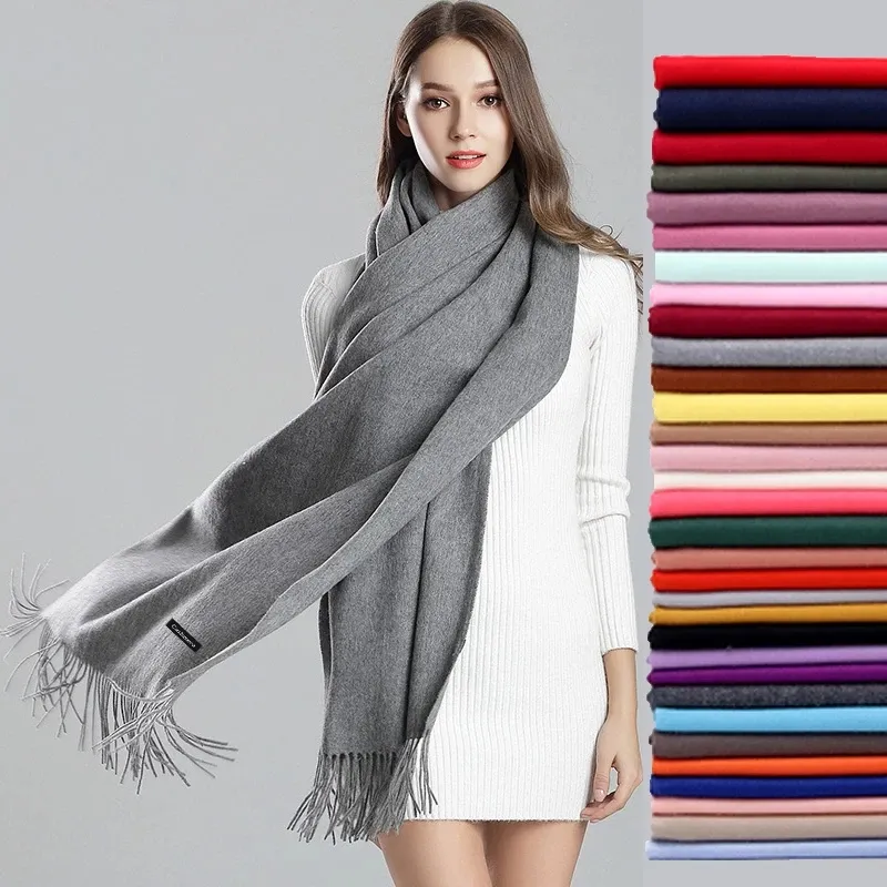 Sciarpa nappa invernale all'ingrosso solido più spesso donna lana Cashmere sciarpe collo testa calda Pashmina Lady scialli e impacchi 2022