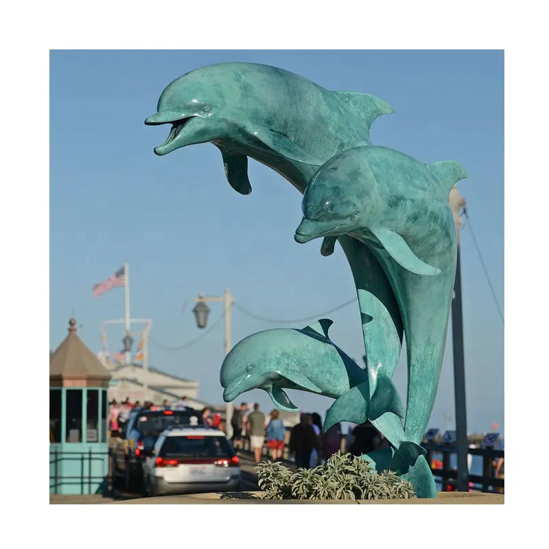 Escultura de fuente de agua de delfín bronce decoración de piscina