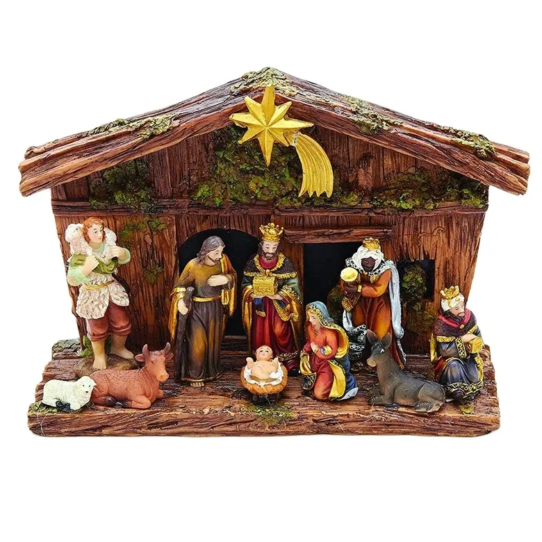 Le figurine della poliresina della famiglia santa dei ricordi del regalo dell'oem di vendita diretta della fabbrica della cina hanno messo il presepe di natale messo da vendere