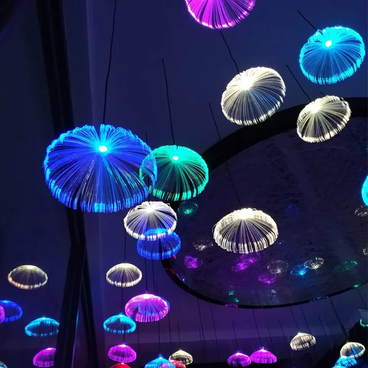 Outdoor Indoor Atmosphere Star Pavilion decorazione illuminazione lampada a sospensione medusa in fibra ottica a LED colorata