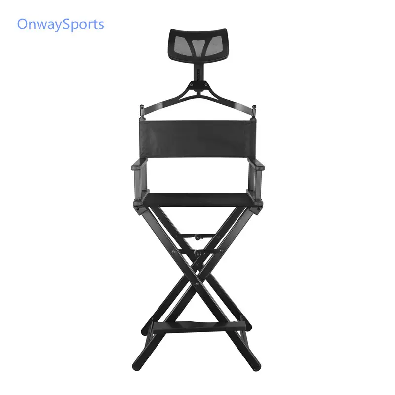 Onwaysports Portable Personnalisé Pliant Professionnel Haute Aluminium Télescopique Directeurs Cosmétique Maquillage Artiste Chaise Avec Appui-Tête