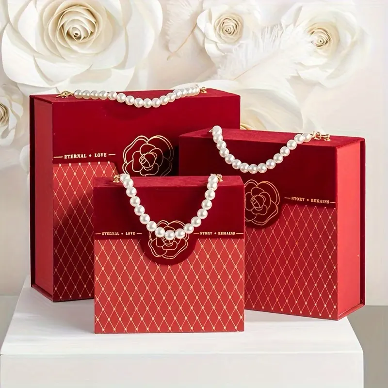 Dama de honra China Caixa presente casamento vazio rígida Praça Vermelha Luxo Handheld Gift Box para embrulho presente casamento