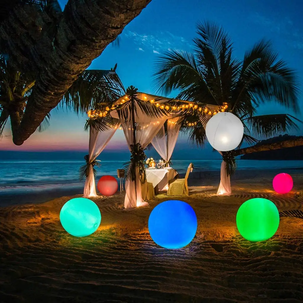 Светодиодный надувной светящийся пляжный шар, 13 цветов, 16 дюймов, плавающая игрушка для бассейна с дистанционным управлением, для домашнего дворика, Ga