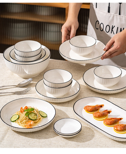 Nhà Máy Bán Buôn Tùy Chỉnh Bắc Âu Đơn Giản Màu Đen Rim Handmade Kết Hợp Độc Đáo Trắng Gốm Sứ Bộ Đồ Ăn Cho Nhà Hàng - Product Image 5