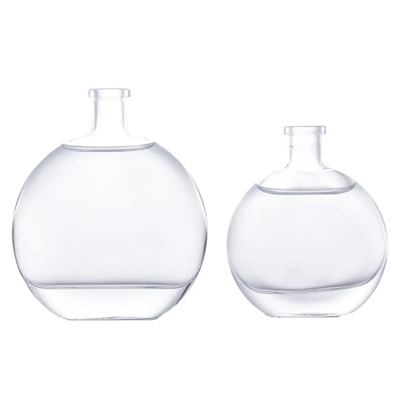 Wholesale 100ml 250ml 500ml Small Mouth Round Flat Liquor Wine Glass Bottle With Cap