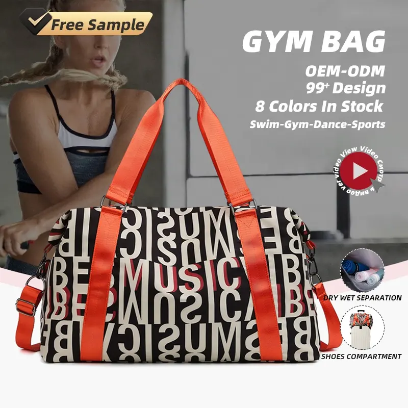 8 Color Letter Pattern Full Custom Printing Big Capacity Waterproof Dry Wet Weekender Duffel Gym Travel Bag with Luggage Sleeve