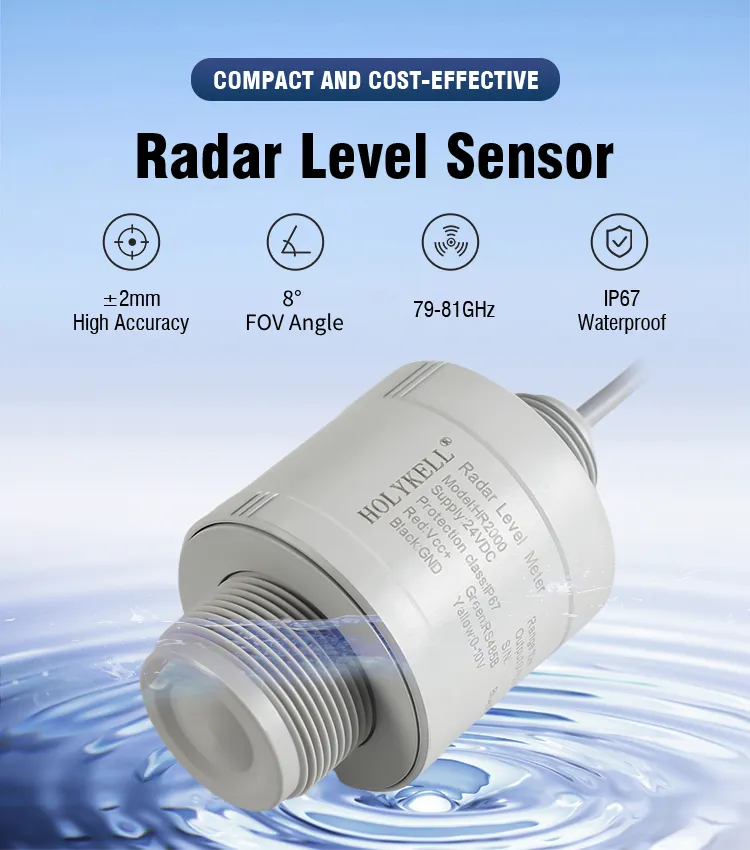 Sıvı seviye ölçümü için Holykell RS485 80 GHz radar seviyesi sensörü