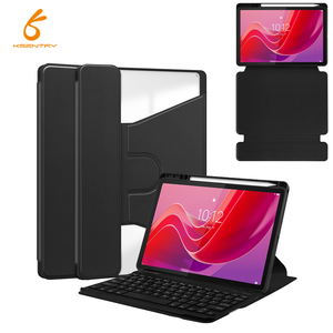 Funda y teclado de cuero PU giratorio transparente de 360 grados con ranura para bolígrafo para tabletas - Product Image 1