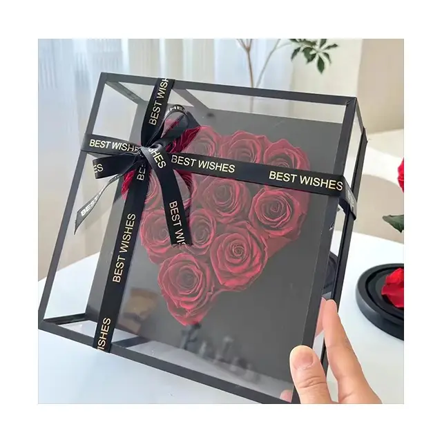 AM-PFE21 Ammy Acrylic box Heart Preserved Flower Rose 12 rose Preserved Flower Gift Box Holiday Gift Real Natural Forever Roses
