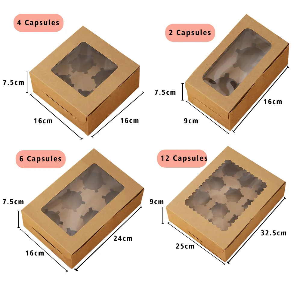 사용자 정의 4 6 12 24 홀 Cajas Para 컵 케이크 고품질 크래프트 머핀 컵 케이크 상자 컵 케이크 상자 및 창 포장