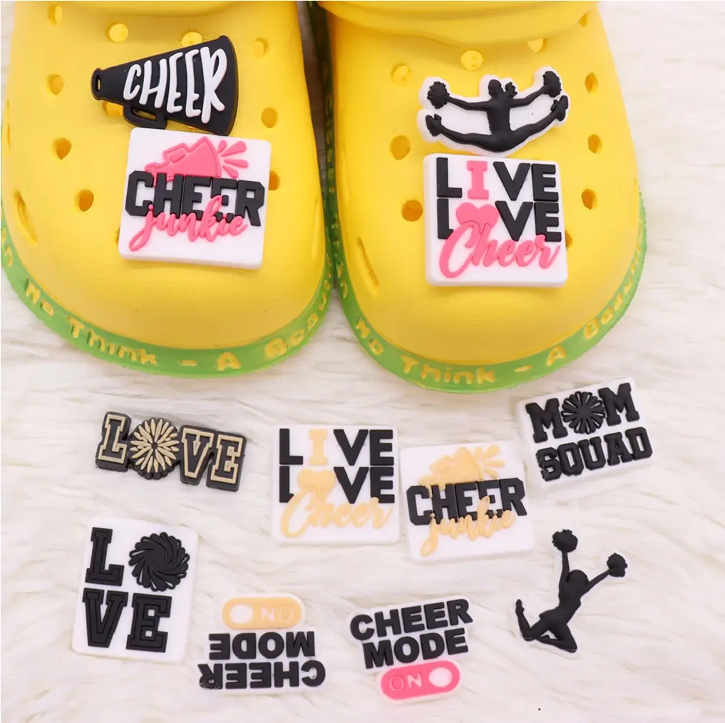 New Arrival Pvc Cheerleading Cheerleaders Cheer Up Shoe Charm For Decoration Buckle