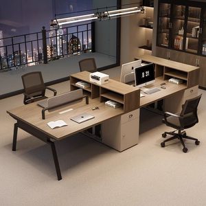 现代4座办公桌独立木桌，带模块化功能办公隔断，适合家庭使用 - Product Image 2