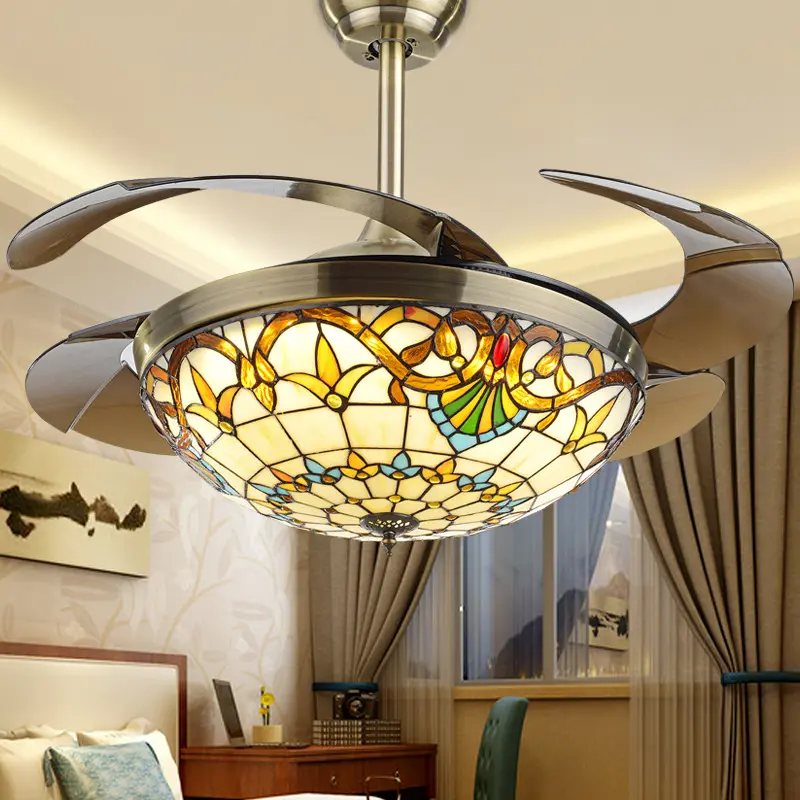 Tiffany Sunflower Style Night Accent Lamps Stained Glass Price Fan with Light Panel Modern Led Ceiling Lights