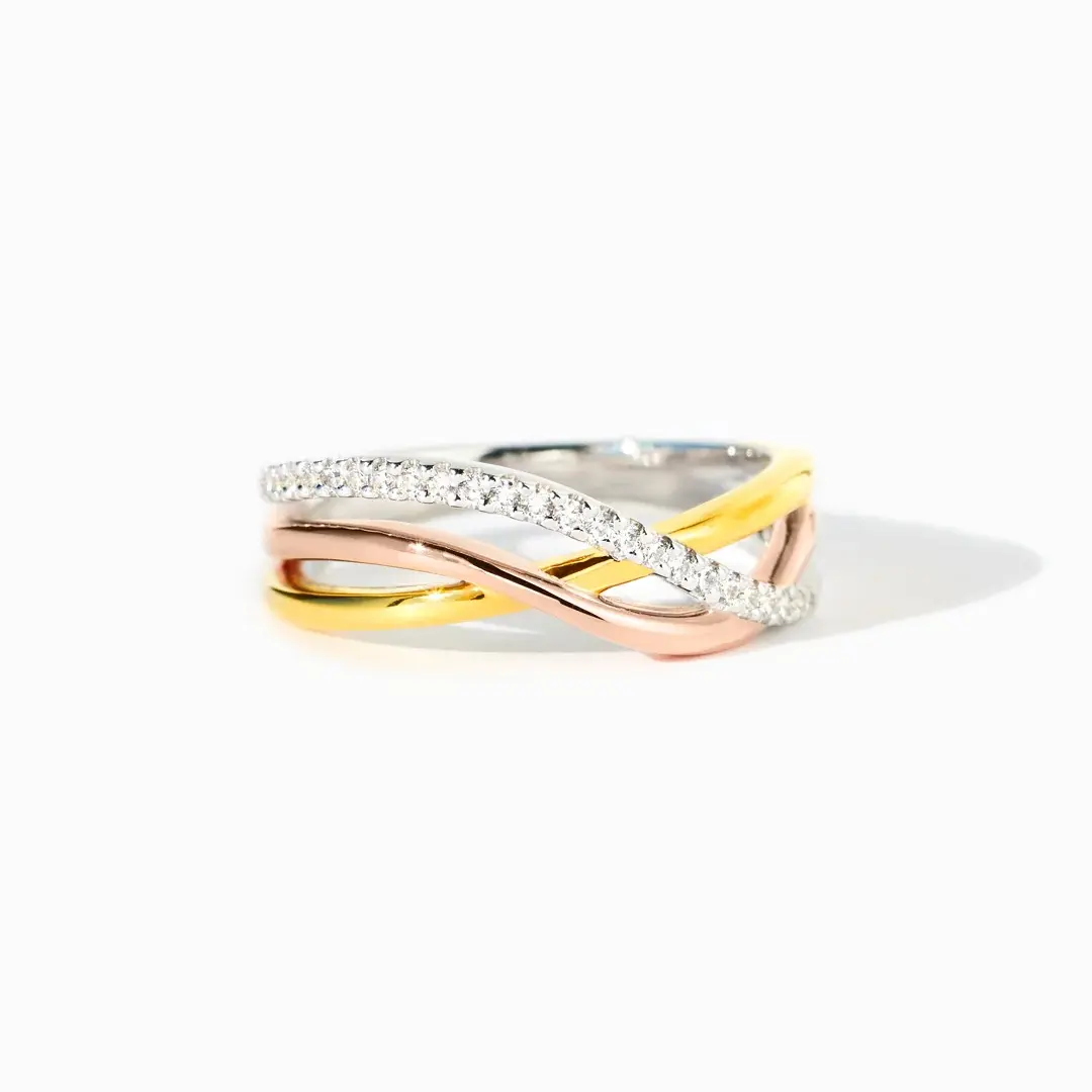 Gioielli di moda 925 anelli in argento sterling tre strati multicolore strass zircone anelli placcati in oro da donna