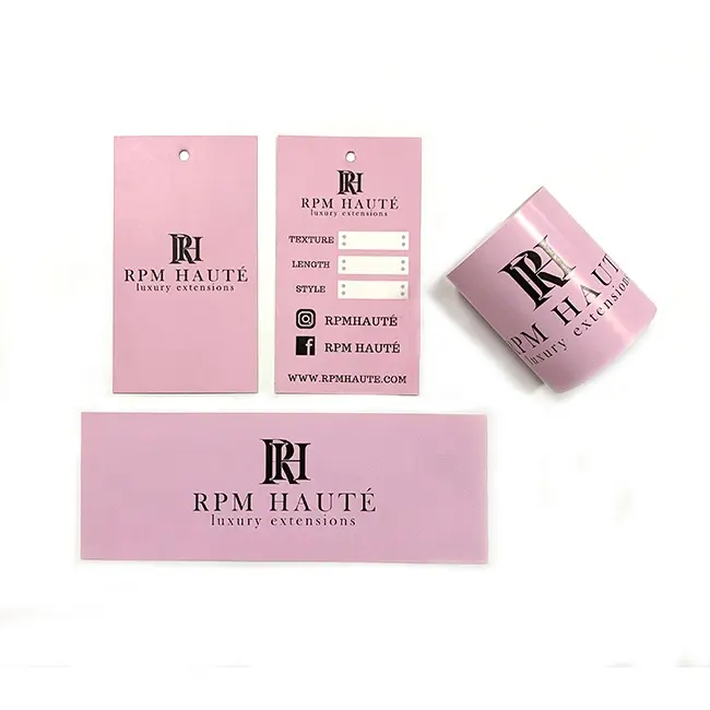 Barato marca logotipo impressão papel personalizado peruca cabelo pacote envoltórios e pendurar tag