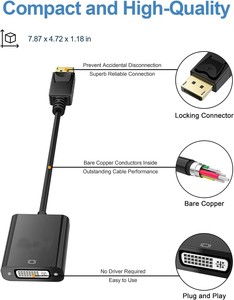 公显示端口<span class=keywords><strong>DP</strong></span>至<span class=keywords><strong>DVI</strong></span> 24 + 5适配器Displayport至<span class=keywords><strong>DVI</strong></span>母转换器<span class=keywords><strong>DP</strong></span>电缆适配器公至母1080P