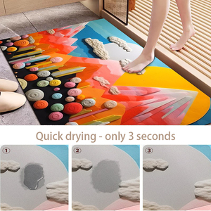3D印花图案浴垫吸水快干防滑带橡胶背门地板定制形状浴室垫 - Product Image 4