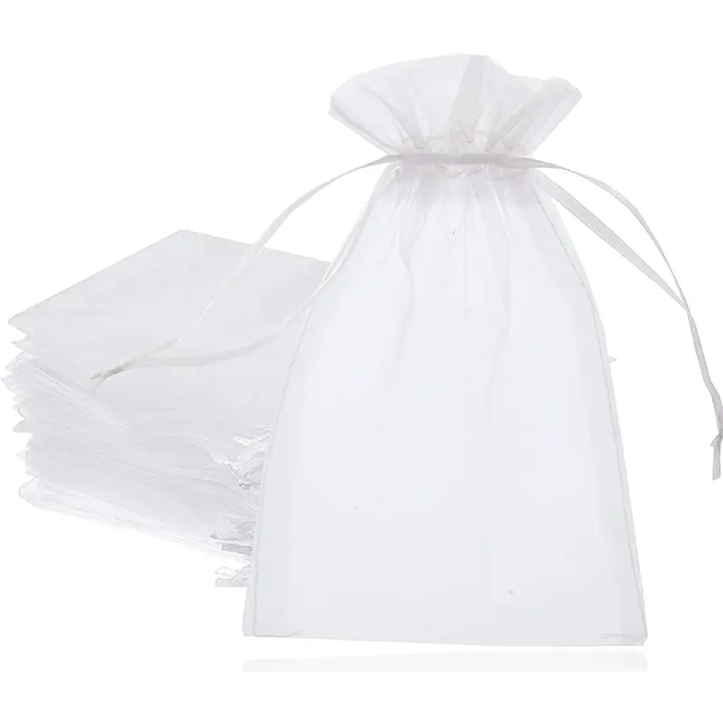 Promocionais Atacado Personalizado Lavável Logo Drawstring Pouch Gift Protection Organza White Bags