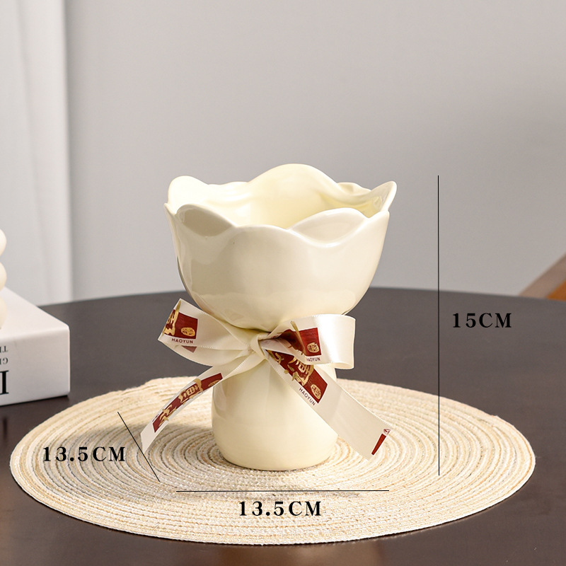 white Cream small vase complimentary ribbon