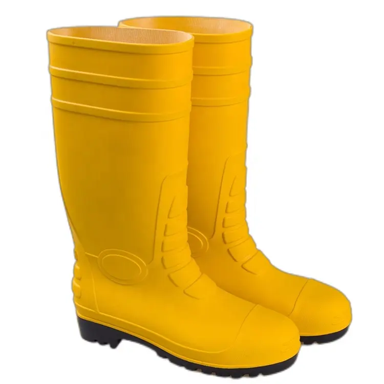 Botas de segurança amarelas e pretas, sapatos de pvc para segurança de água, botas de segurança, tampa do dedo do pé, borracha para trabalho, à prova d' água, adulto