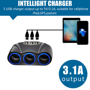 3.1A 12v车载充电器3合1点烟器分离器电源适配器USB车载充电器插座，适用于IPhone IPad手机DVR全球定位系统 - Product Image 5