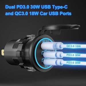 12v-24v多3端口双PD3.0 usb-c和快速充电3.0 USB插座插座，带汽车船房车船用电源开关 - Product Image 3