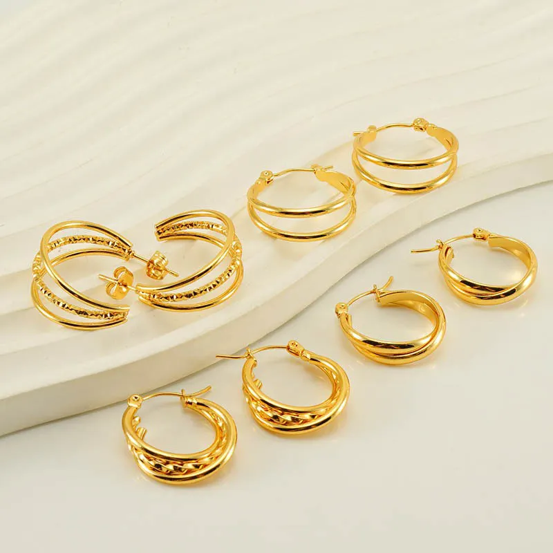 Orecchini a doppio strato in acciaio inossidabile oro di alta qualità in acciaio inossidabile rotondi orecchie da polso gioielli decorativi