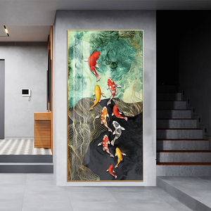 キャンバスにプリントされた家の装飾のための抽象的な背景絵画と壁アート動物の魚のデザインの9つの中国の鯉