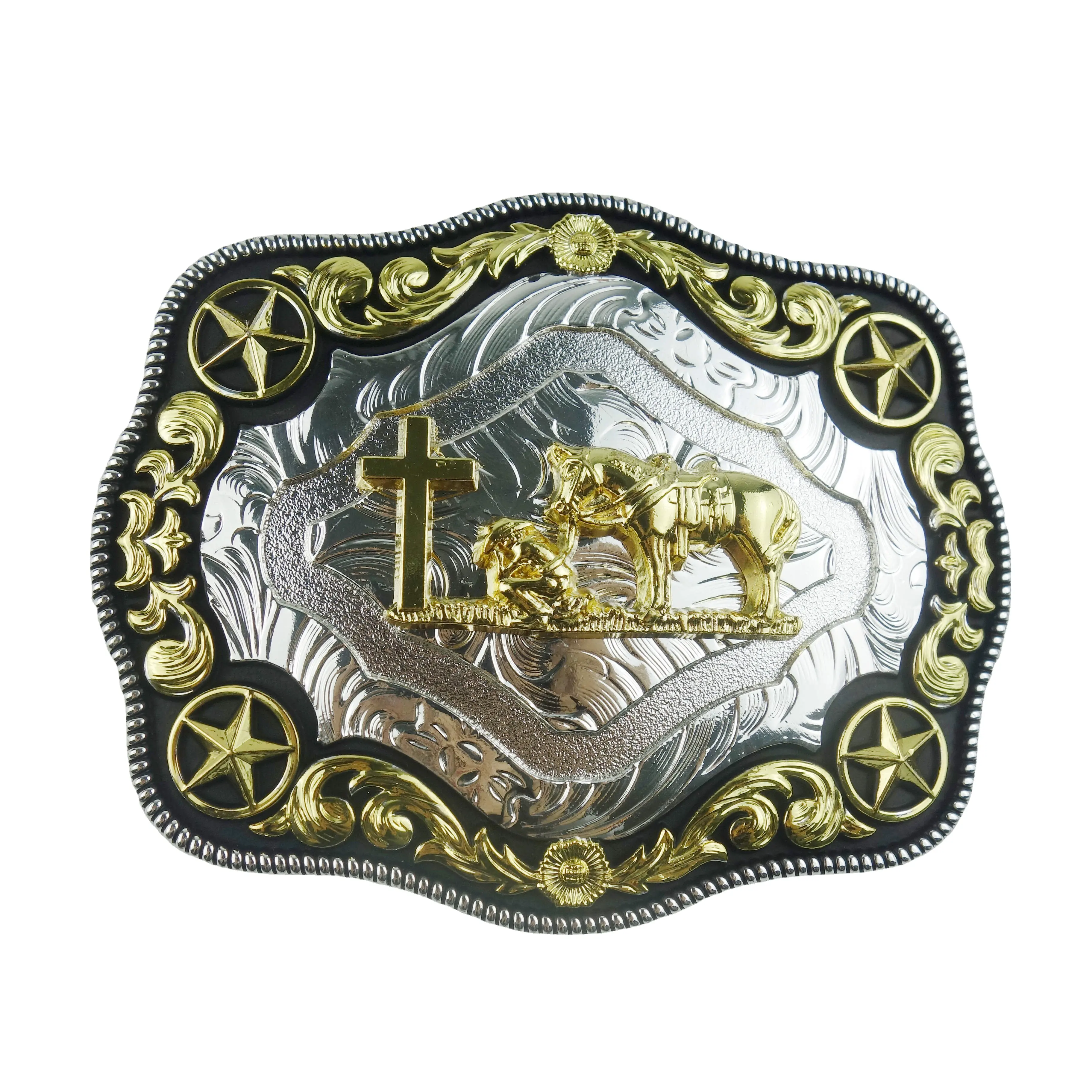 Logo personalizzabile New Western Cowboy fibbia per cintura Silvers oro fibbia per cintura