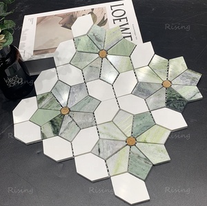 Màu xanh lá cây đá cẩm thạch bằng tia nước Gạch <span class=keywords><strong>Mosaic</strong></span> khách sạn nhà hàng ban công phòng tắm quán cà phê nhà bếp ngoài trời sử dụng sàn đá gạch - Product Image 2