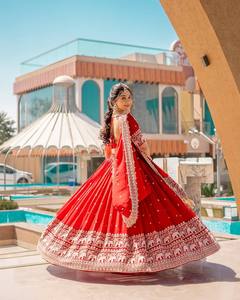 Cổ Cô Gái mới truyền thống mùa hè hoàn toàn khâu lehenga unstitched choli dupatta mảnh vải lụa navratri bên đặc biệt - Product Image 3