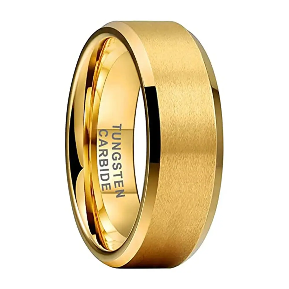4/6/8Mm Groothandel Afgeschuinde Matte Afwerking Mode Verloving Trouwband Goud Wolfraamcarbide Ring Sieraden Voor Mannen Vrouwen