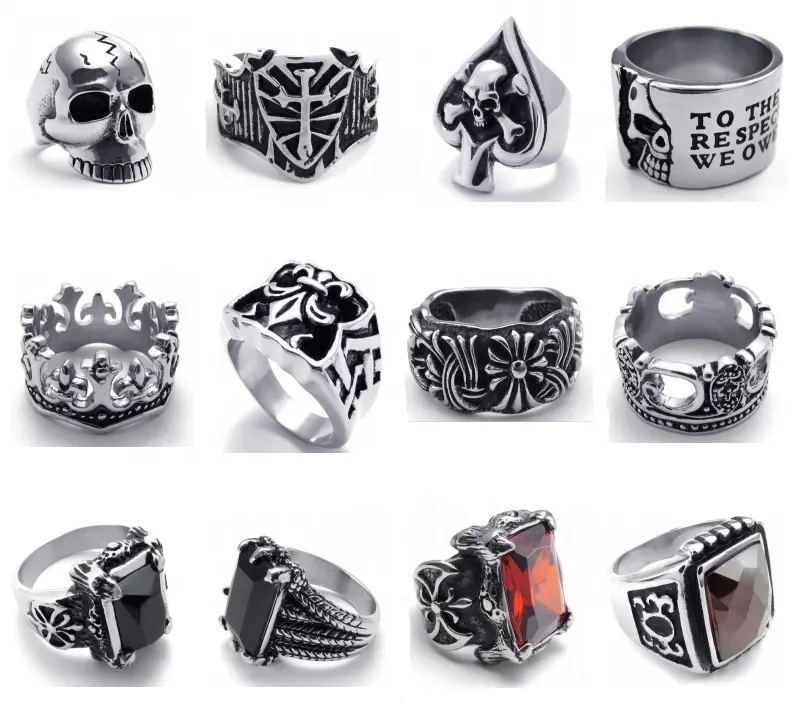 Anillos de cobre de acero inoxidable 316L para hombre, lote de anillos góticos al por mayor, variedad de anillos de calavera de motorista, accesorios de joyería