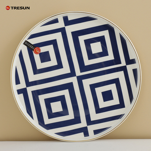 Vaisselle Vajilla Blue and White Double Bowls Geometric Pattern 16 Pcs New Bone China Tableware Set for Home Use - Product Image 4