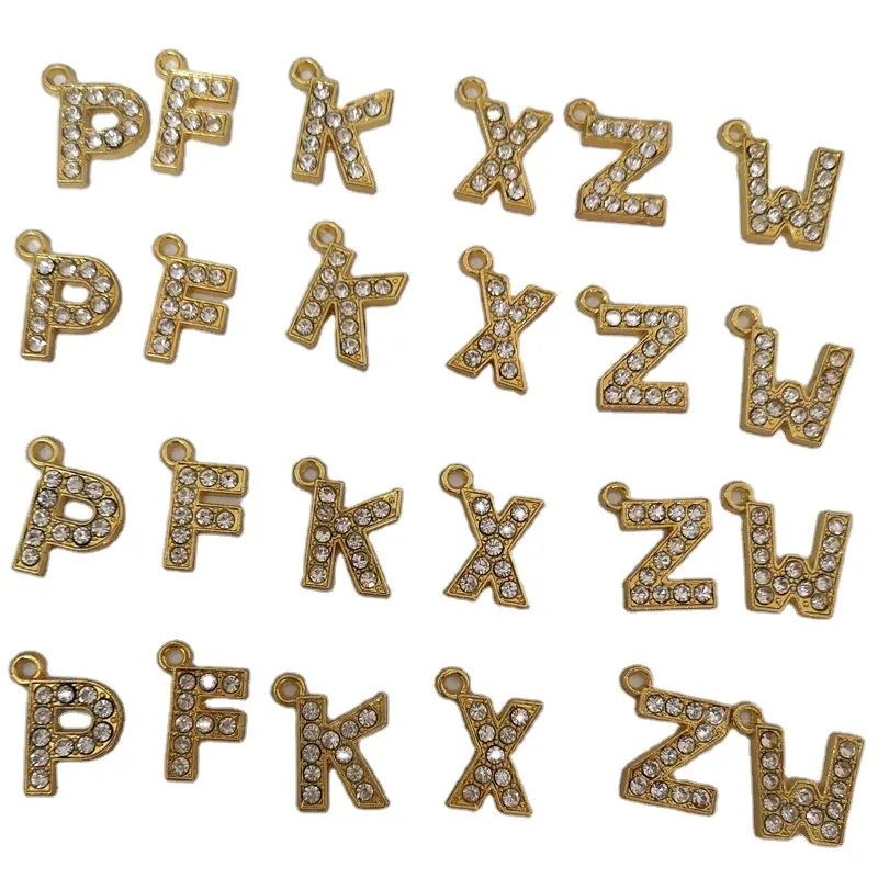 Cor do ouro Cristal Rhinestone Alfabeto Letras Pingente Colar para DIY Carta Pingentes Colares Jóias Fazendo Acessórios