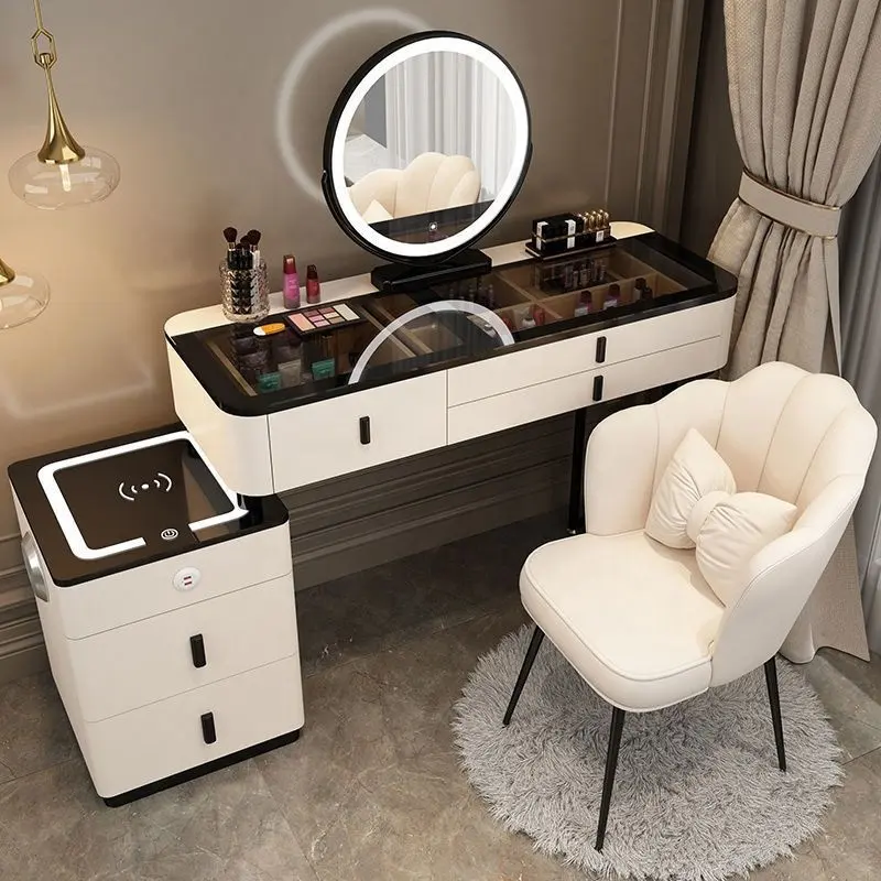 NOVA Smart Furniture Modern Simple Multi-functional Princess Dressing Table Side Cabinet Vanity With Mirror Chair Smart Table