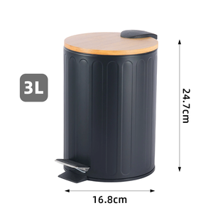 新しい黒3Lゴミビンペダル金属丸型ゴミビン無声閉じ蓋木製ゴミ箱取り外し可能なインナーバケット付き