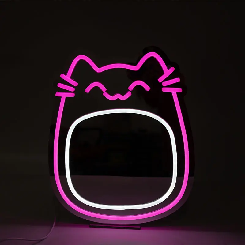 Letrero de neón de gato para sala de estar, dormitorio, decoración del hogar, luces nocturnas, letreros de neón con espejo de neón Led para fiesta en casa