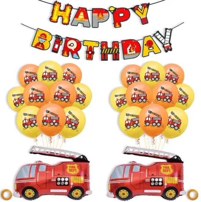 Fire truck balloon fire truck pull flag aluminum foil latex balloon set fire themed birthday party decoration