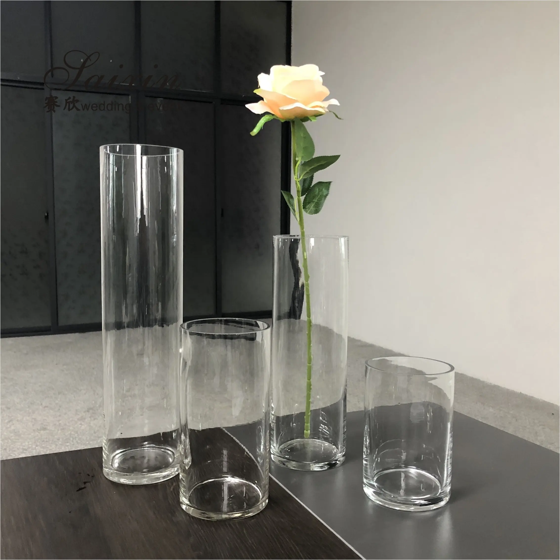 A buon mercato da sposa decorazione cilindro di vetro vaso